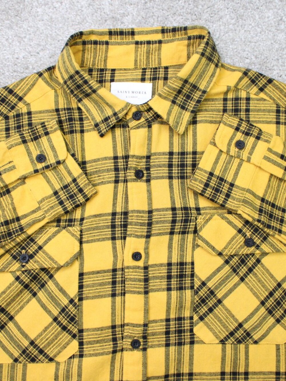 Saint Morta Flannel Shirt Mens XL Yellow/Black Plaid Culture Kings Long Sleeve‎